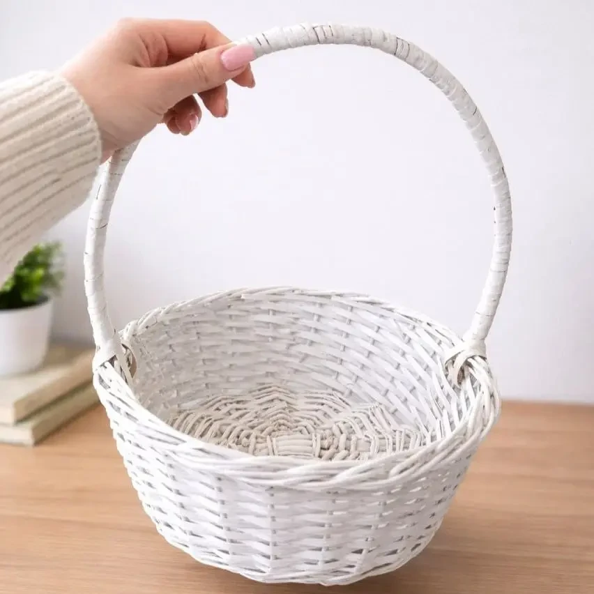Coș alb din viță de vie cu toartă 28 cm 2