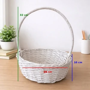 Coș alb din viță de vie cu toartă 28 cm