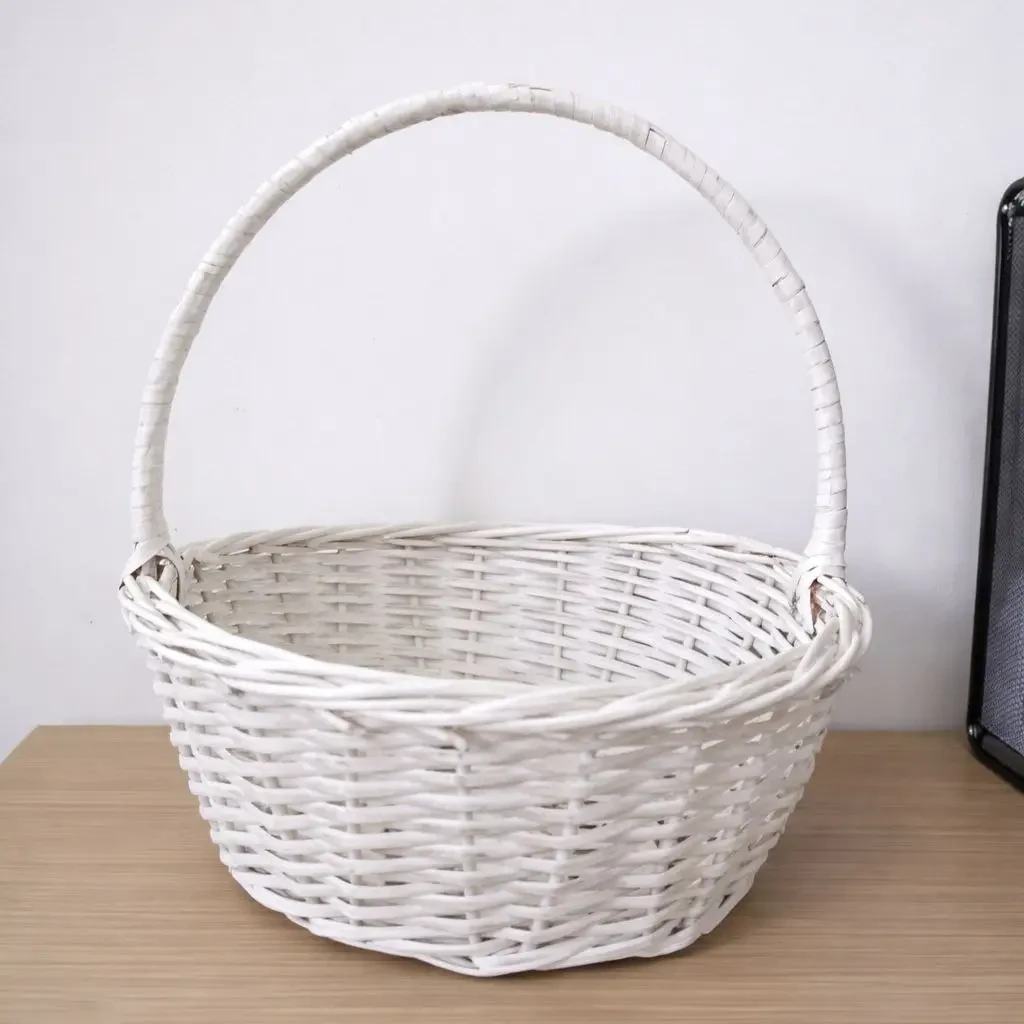 Coș alb din viță de vie cu toartă 42cm 3