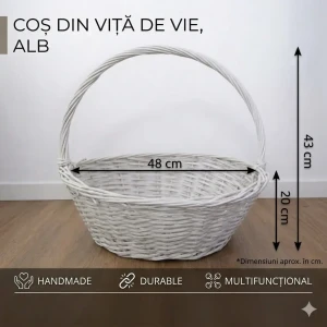 Белая корзина из лозы с ручкой 48 cm