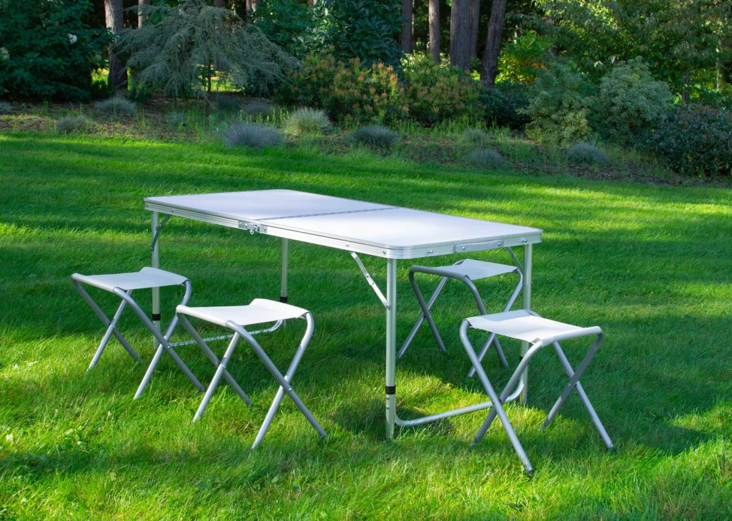 Masa de camping pliabila + 4 taburete jumi alb om-258891 6