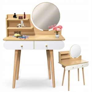Туалетный столик scandi с круглым зеркалом (40 см), 120×80×40 см, oak artisan/белый