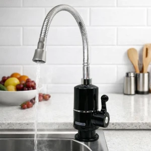 Baterie instant cu indicator, basic 1, cu furtun flexibil, neagră