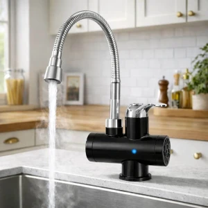 Мгновенный кран с индикатором, basic 2, с гибким шлангом, черный Thumbnail 1