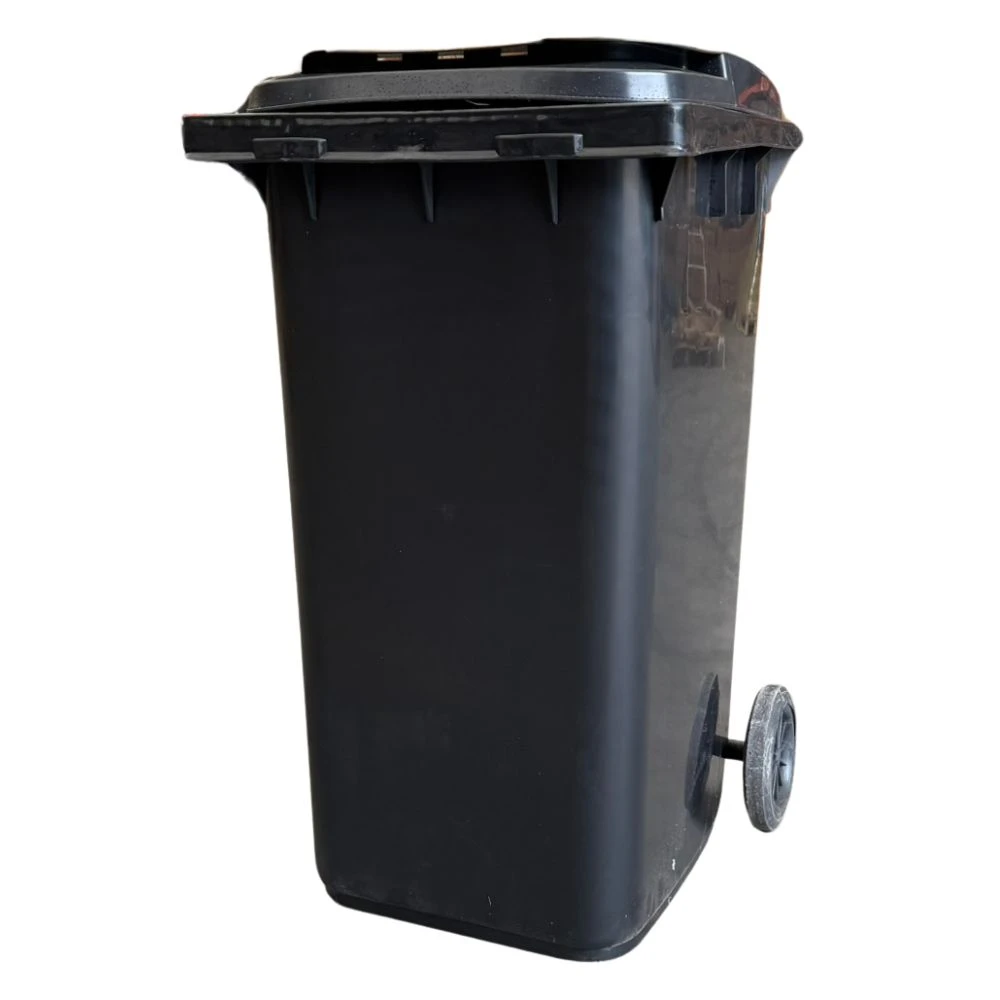 Tomberon din plastic cu capac si roti din cauciuc, 240 l, negru 2