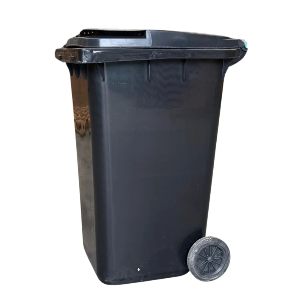 Tomberon din plastic cu capac si roti din cauciuc, 240 l, negru 3