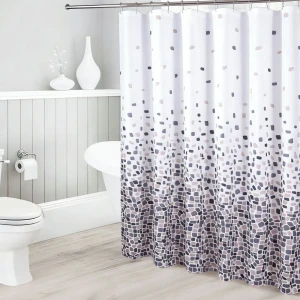 Perdea de baie mosaic, 180x180, alb/gri/bej