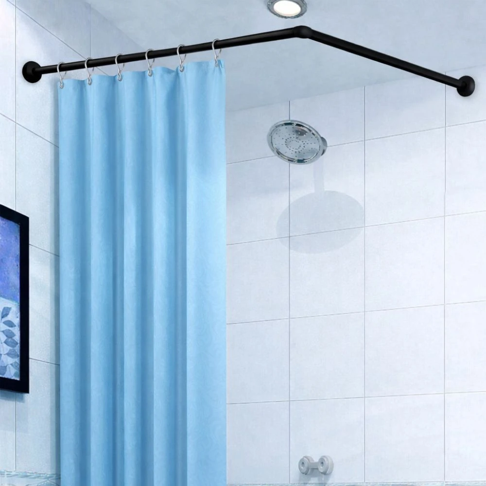 Bară de colț din inox pentru perdea duș 80x80 cm, neagră 3