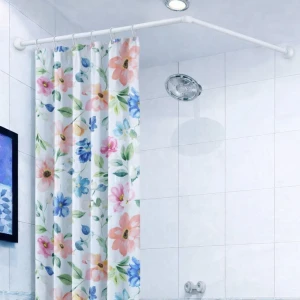Bară de colț din inox pentru perdea duș 90x90 cm, albă Thumbnail 3