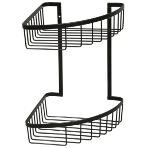Etajeră colțar dublă, pentru baie, hola, inox/neagră