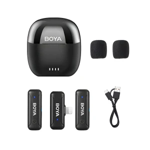 Беспроводной микрофон boya 2.4ghz двухканальный с зарядным кейсом (by-wm3t-d2), разъем lightning, черный Thumbnail 3