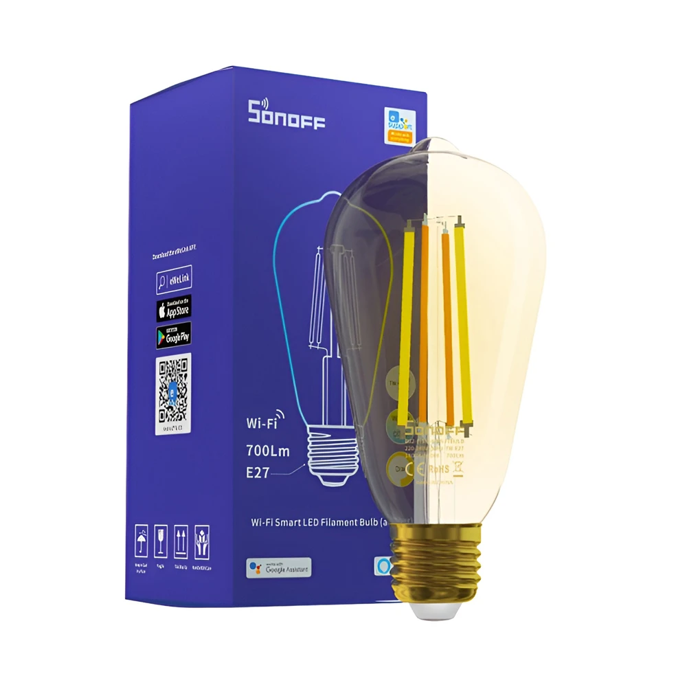 Sonoff smart led filament bulb (amber) wi-fi e27 7w 700lm (b02-f-st64) 3