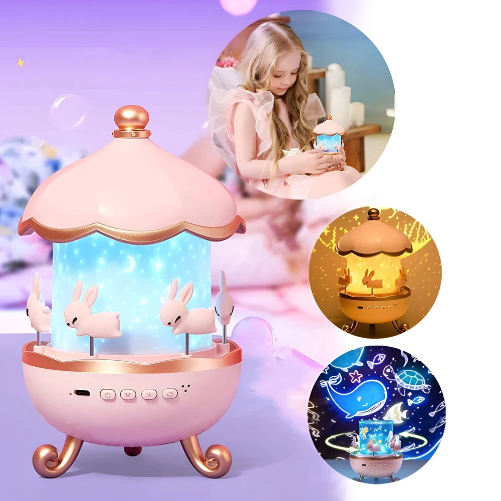 Проектор света glaceon, 6 фильмов, 5 сменных цветов, ночник-проектор с кроликами для детей 2