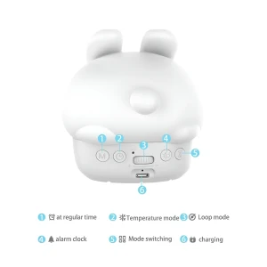 Cute series night light alarm clock tapping shy rabbit, white Thumbnail 2