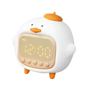Cute series night light alarm clock tapping duck, white