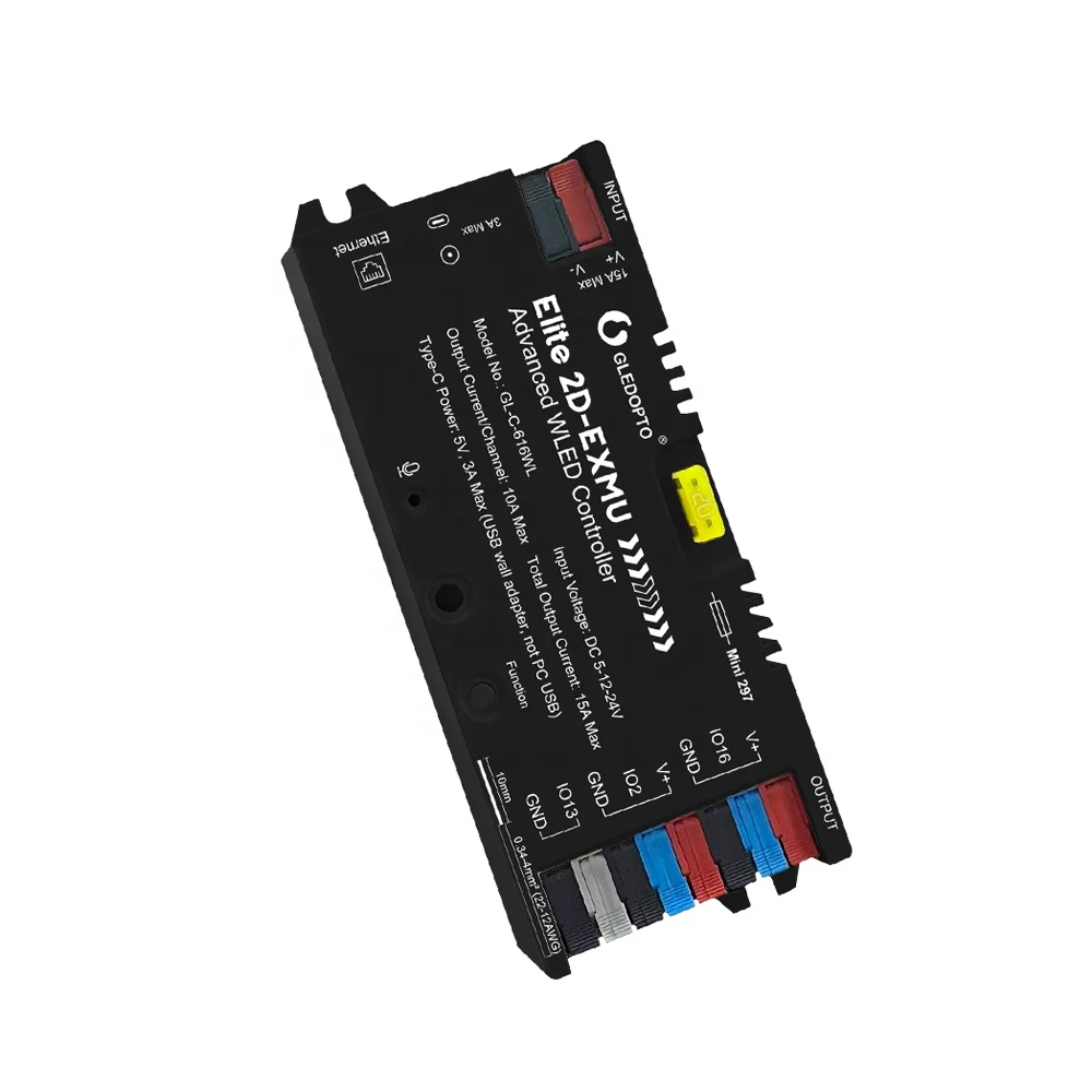 Gledopto elite 2d-exmu advanced esp32 wled цифровой led контроллер rgb/rgbw/rgbcct с lan (gl-c-616wl), dc5~24v, макс. выход 15a, макс. 800 ics 2
