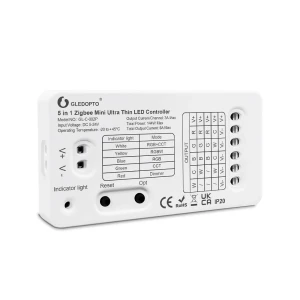Gledopto zigbee pro ultra thin mini 5in1 led strip controller cct/rgb/rgbw/rgbcct/single color (gl-c-002p(6a/ch)), dc5~24v, 6a/ch, max 144w output