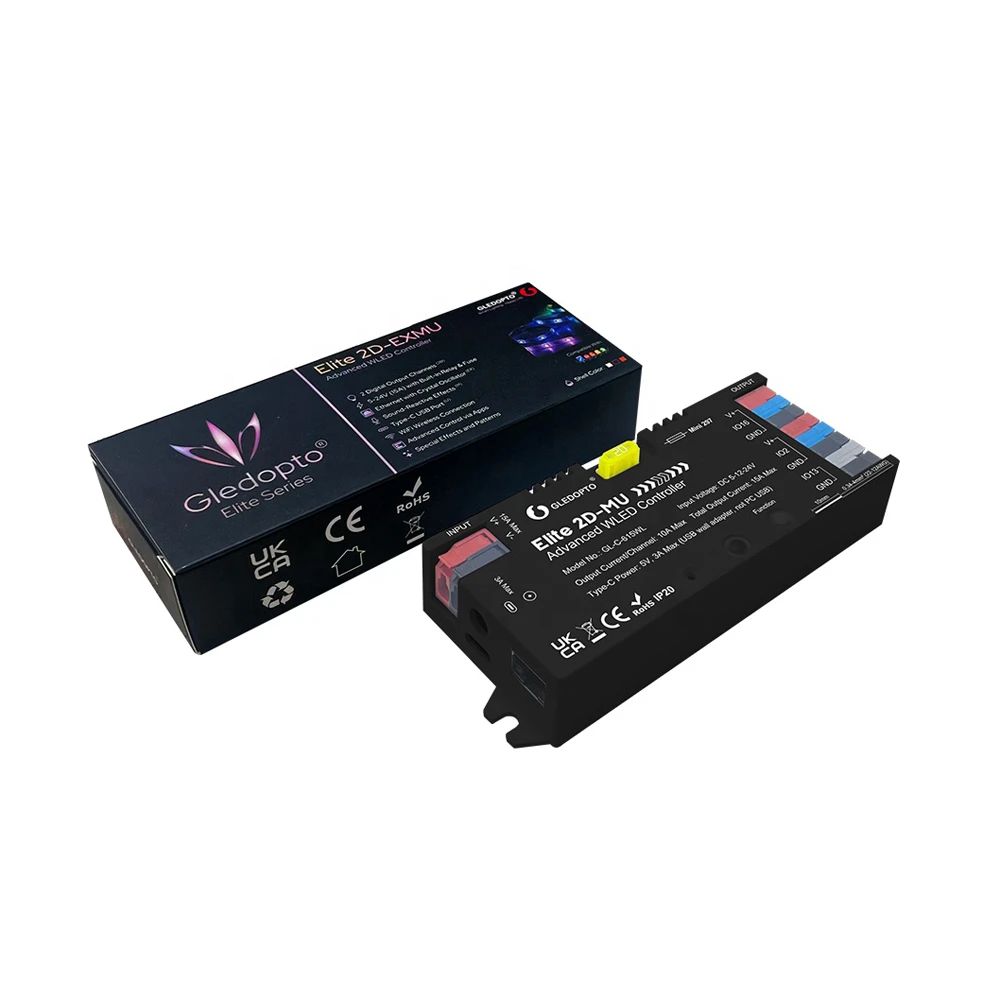Gledopto elite 2d-mu advanced esp32 wled digital led controller rgb/rgbw/rgbcct (gl-c-615wl), dc5~24v, total max 15a output, max 800 ics connected 2