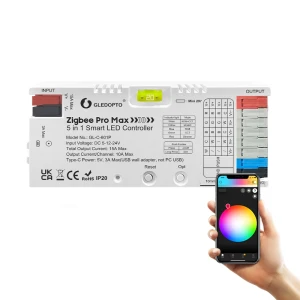 Gledopto zigbee pro max 5in1 led controller cct/rgb/rgbcct/single color (gl-c-601p), push switch, dc5~24v, 10a/ch, total max 15a output Thumbnail 1