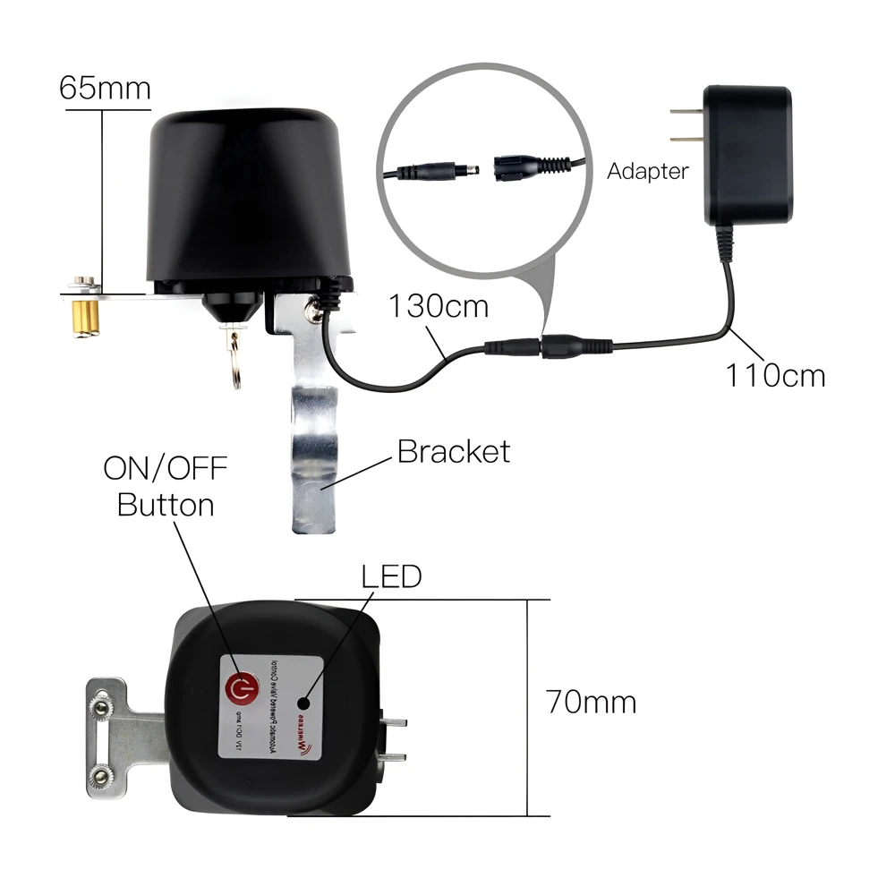 Умный клапан для воды и газа moes zigbee с европейским адаптером питания, черный 2