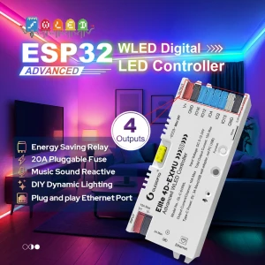 Gledopto elite 4d-exmu advanced esp32 wled цифровой led контроллер rgb/rgbw/rgbcct с 4 выходами, lan (gl-c-618wl), dc5~24v, макс. 15a, макс. 800 ics Thumbnail 3