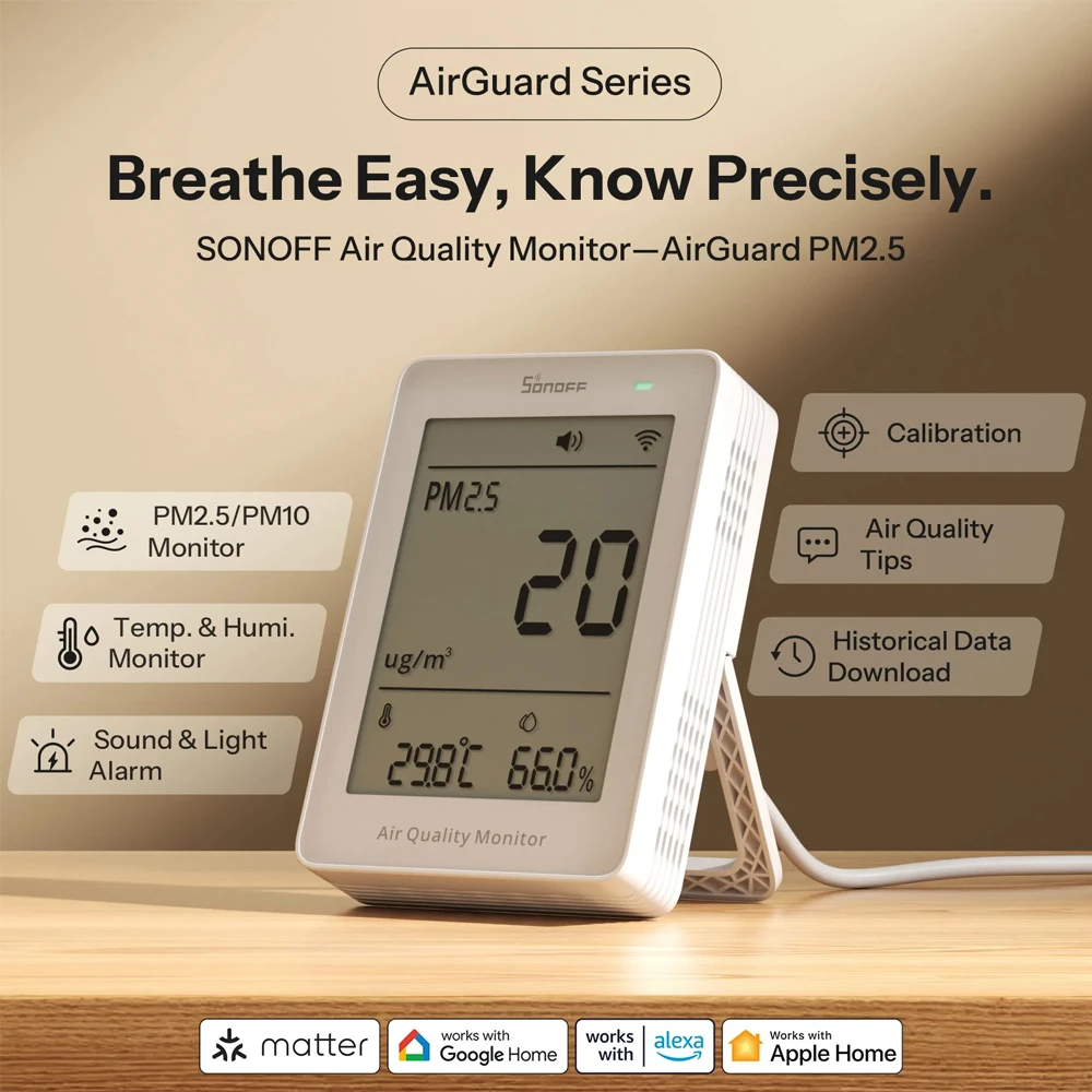 Sonoff matter over wi-fi монитор качества воздуха airguard pm2.5 / pm10 (sawf-07p) 2