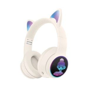 Беспроводные детские наушники musen lk-032 princess (кошачьи ушки), бежевые