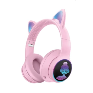 Musen wireless kids headphones on ear lk-032 princess (cat ears), pink