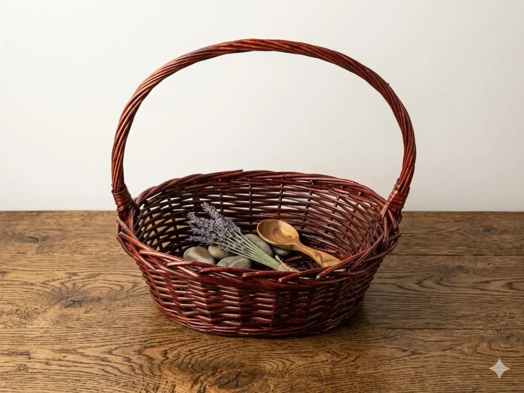 Декоративная овальная корзина из лозы с ручкой 33x40cm коричневая 2