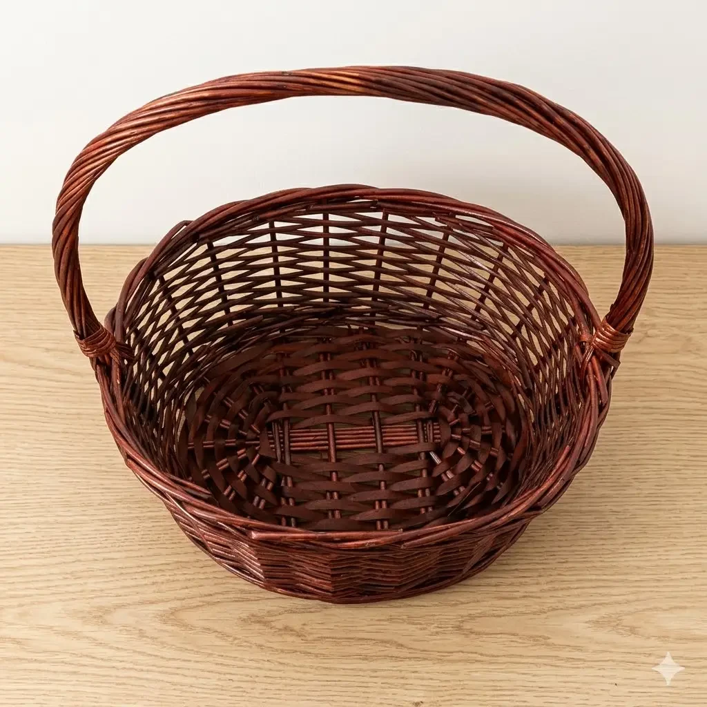 Декоративная овальная корзина из лозы с ручкой 38x45 cm коричневая 2