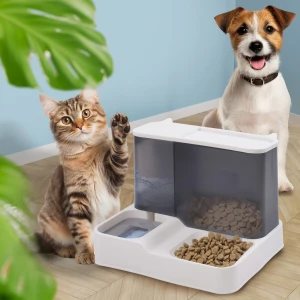 Hranitor 2 in 1 apa si dozator de hrana caine si pisica, jumi, 22x30x24 cm, gri