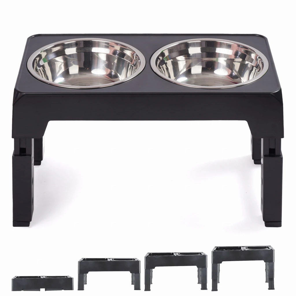 Set 2 boluri din otel inoxidabil pentru caine si pisica, jumi, pe suport pliabil, gri 3