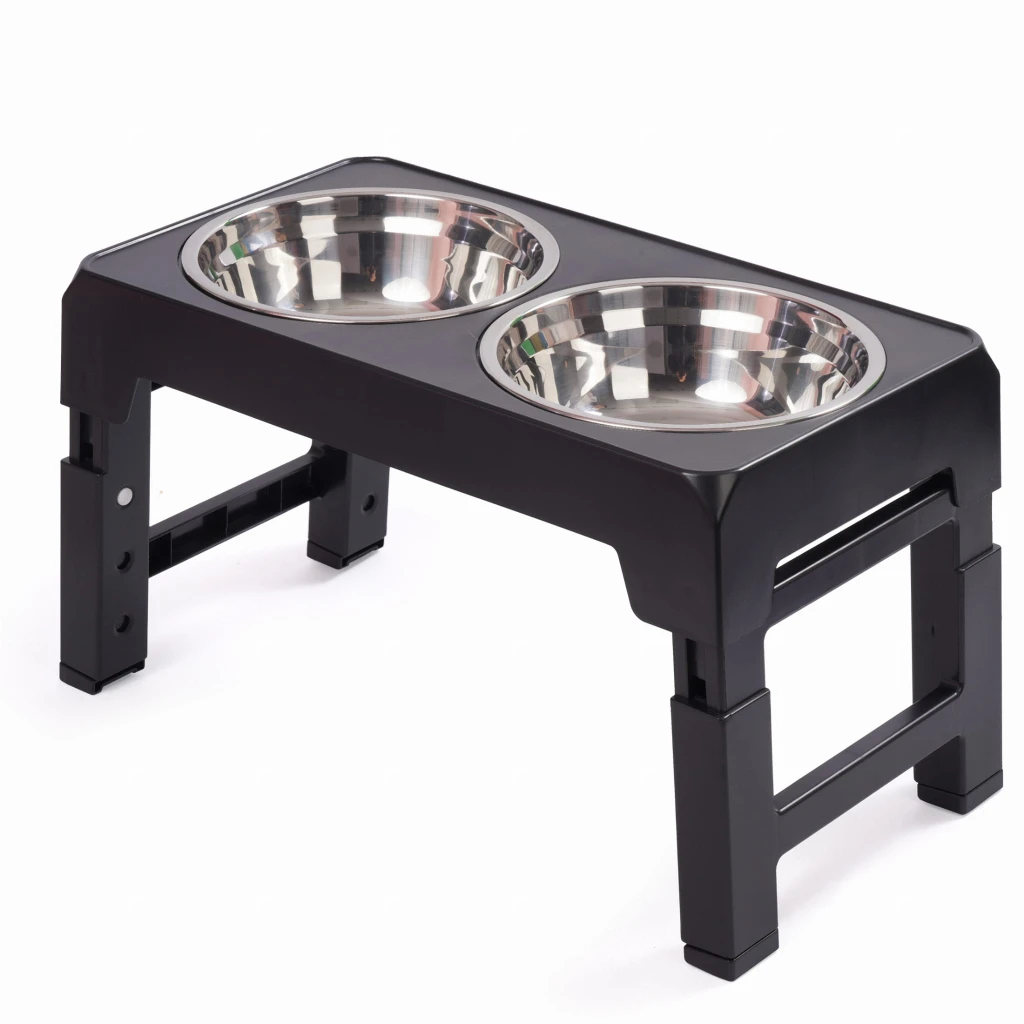 Set 2 boluri din otel inoxidabil pentru caine si pisica, jumi, pe suport pliabil, gri 4