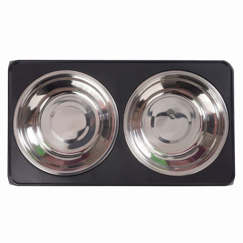 Set 2 boluri din otel inoxidabil pentru caine si pisica, jumi, pe suport pliabil, gri 5