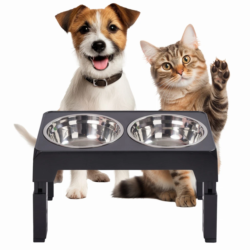 Set 2 boluri din otel inoxidabil pentru caine si pisica, jumi, pe suport pliabil, gri 6