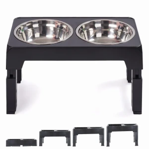 Set 2 boluri din otel inoxidabil pentru caine si pisica, jumi, pe suport pliabil, gri Thumbnail 3