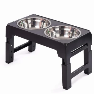 Set 2 boluri din otel inoxidabil pentru caine si pisica, jumi, pe suport pliabil, gri Thumbnail 4