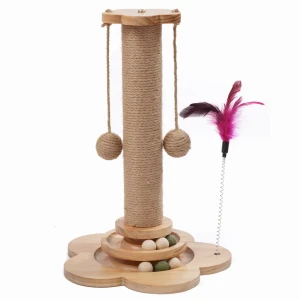 Ansamblu de joaca pentru pisici, jumi, cu jucarii, mdf, 45x30x30 cm, sonoma