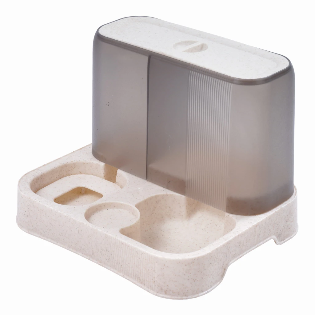 Hranitor pentru animale si distribuitor de apa, jumi anti-stropire, 22x25x29cm alb/gri 4