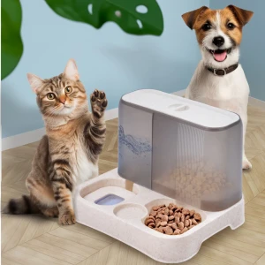 Hranitor pentru animale si distribuitor de apa, jumi anti-stropire, 22x25x29cm alb/gri