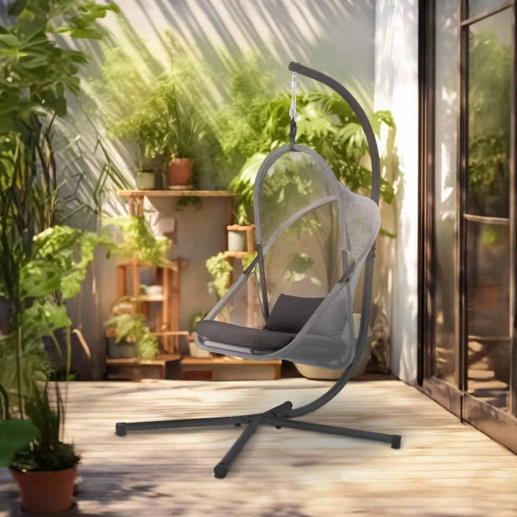 Fotoliu/leagan suspendat, jumi, cu suport inclus, perna inclusa, pliabil, negru 3