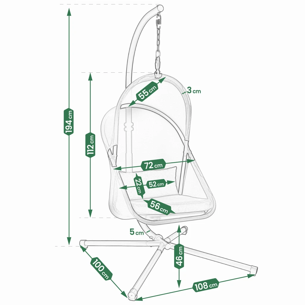 Fotoliu/leagan suspendat, jumi, cu suport inclus, perna inclusa, pliabil, negru 4