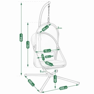 Fotoliu/leagan suspendat, jumi, cu suport inclus, perna inclusa, pliabil, negru Thumbnail 4