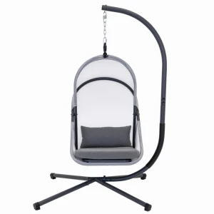 Fotoliu/leagan suspendat, jumi, cu suport inclus, perna inclusa, pliabil, negru Thumbnail 5