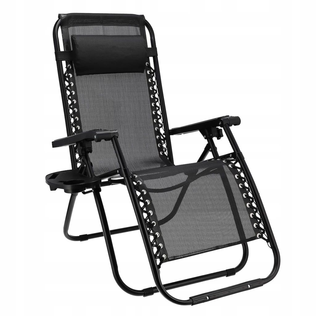 Sezlong de gradina pliabil jumi multi-pozitii cu raft si blocare scaun negru om-282025 2