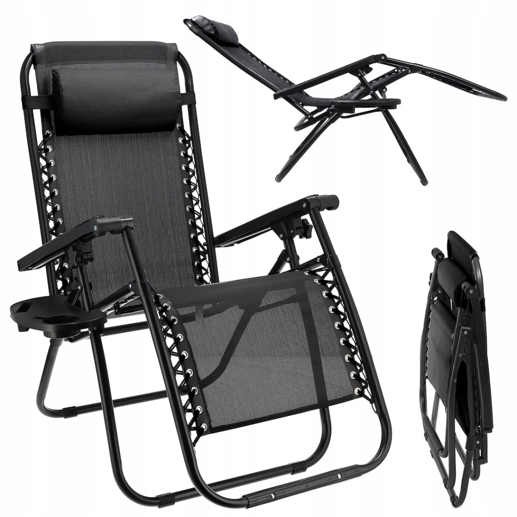 Sezlong de gradina pliabil jumi multi-pozitii cu raft si blocare scaun negru om-282025 3