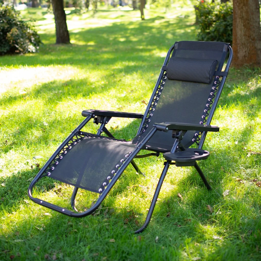 Sezlong de gradina pliabil jumi multi-pozitii cu raft si blocare scaun negru om-282025 4