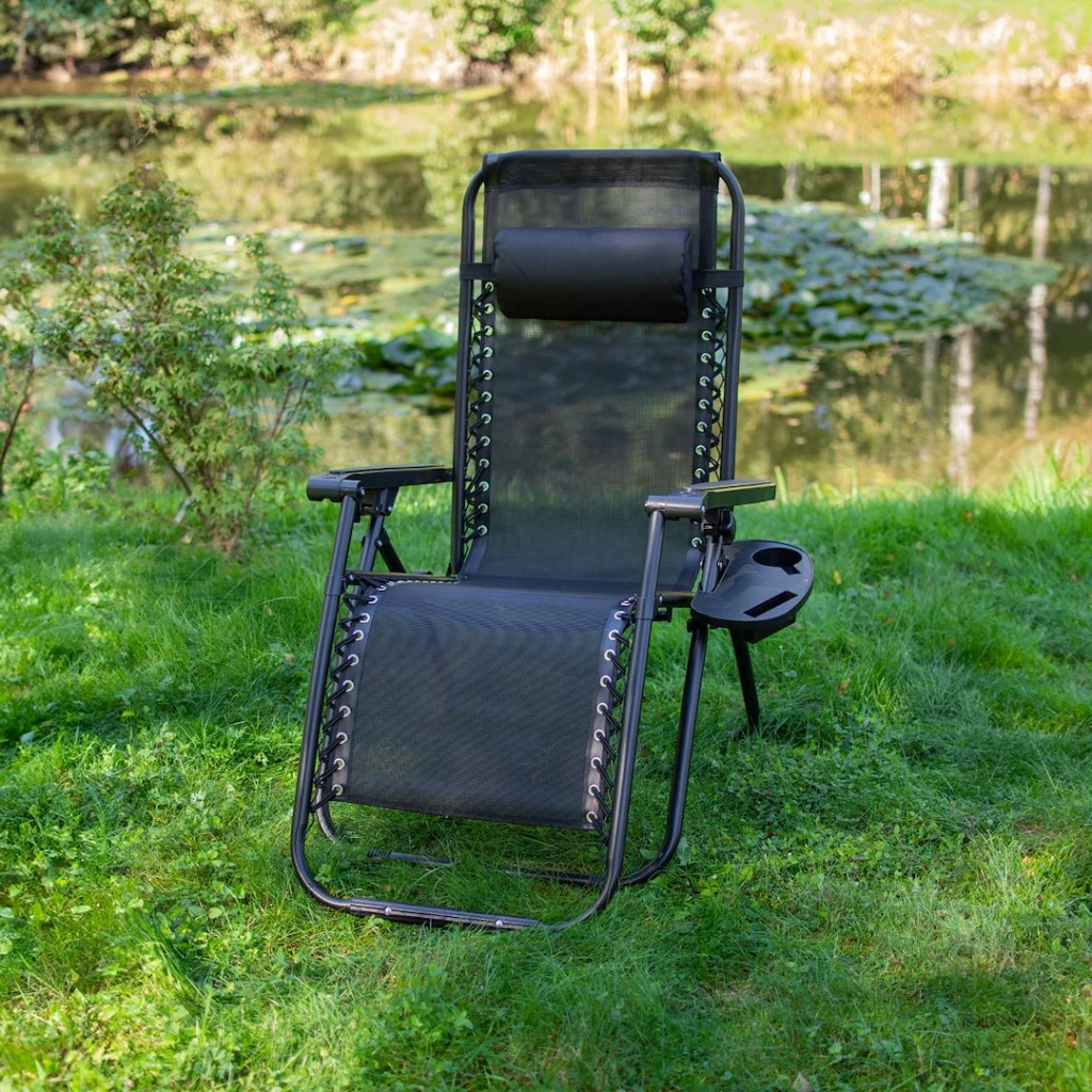 Sezlong de gradina pliabil jumi multi-pozitii cu raft si blocare scaun negru om-282025 5