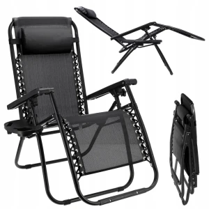 Sezlong de gradina pliabil jumi multi-pozitii cu raft si blocare scaun negru om-282025 Thumbnail 3