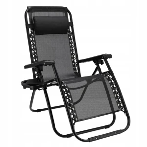 Sezlong de gradina pliabil jumi multi-pozitii cu raft si blocare scaun negru om-282025